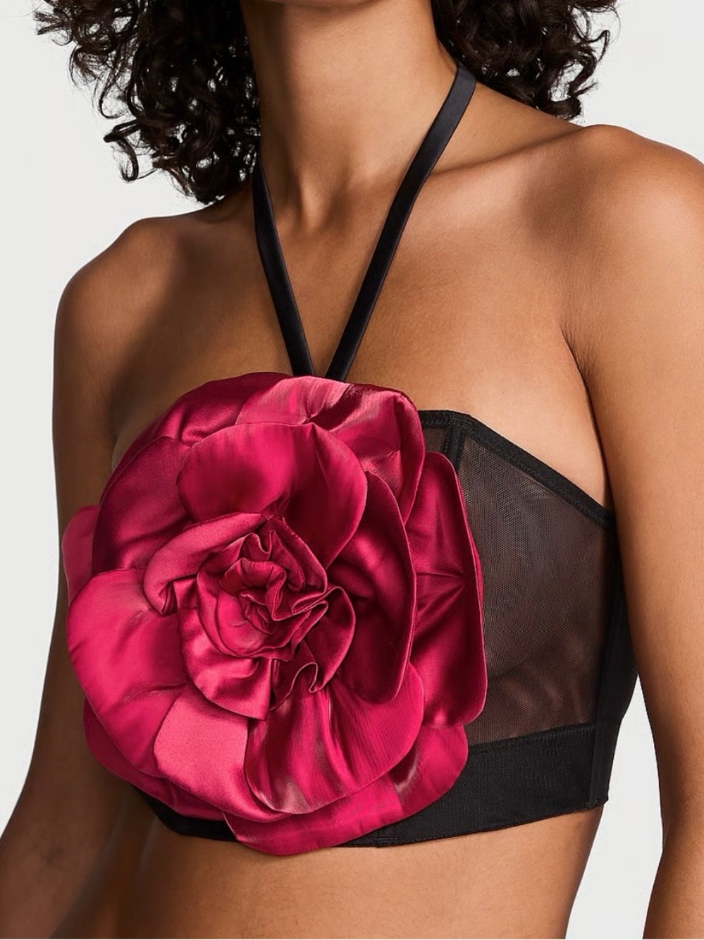 Victoria's Secret Black Bralette with Fuchsia Satin Rose
